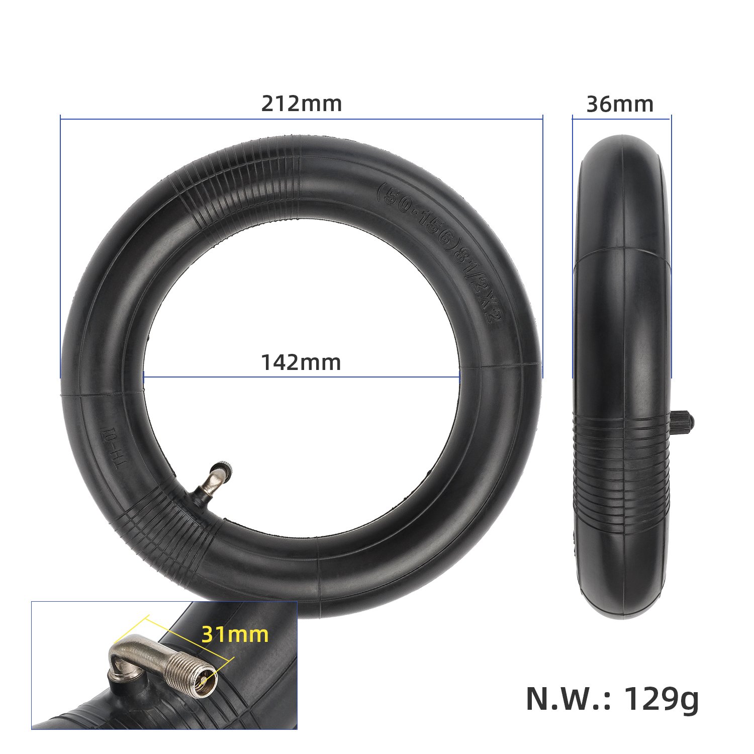 EU Warehouse 8.5 Inch Inner Tube Reinforced 8 1/2*2 With Inward Curved Valves Electric Scooter Tire For M365 Pro Pro2 1S Mi3