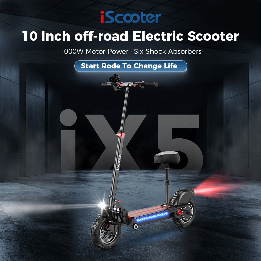 10inch iX5 iScooter 1000W Motor 15Ah Long Range Two Wheel with Seat Atmosphere light Foldable EU Warehouse Electric Scooter