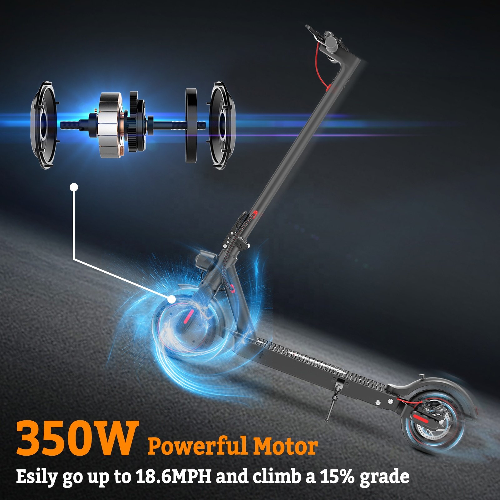 iScooter i9Pro Electric Scooter for Adults Up to 17 Miles Long Range19 MPH 350W Motor 8.5' Solid Tires Dual l Suspensions APP