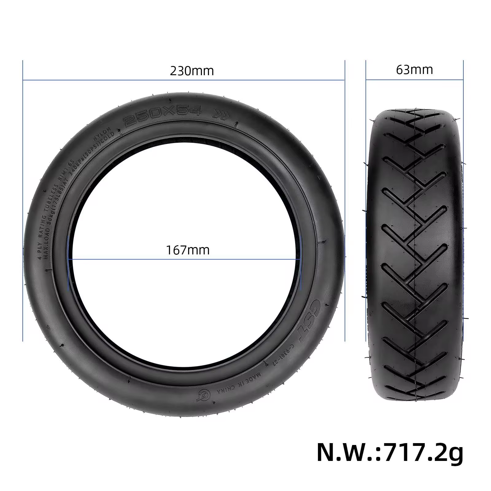 New 250*54 Tubeless DuraGel tire anti-puncture outer tire for Xiaomi Mi4 Ultra scooter 10inch Tubeless tire Spare parts