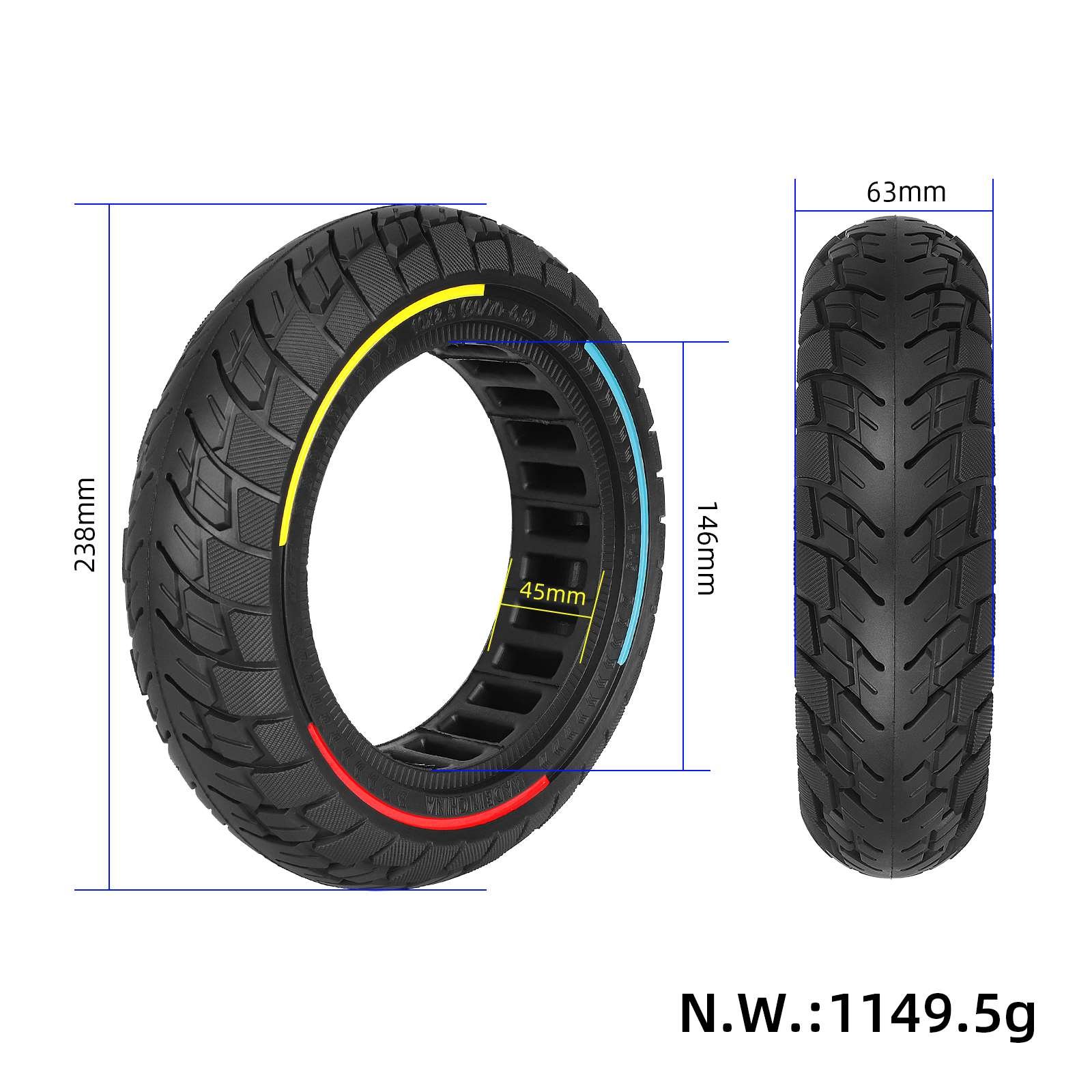 Ulip 10*2.5(60/70-6.5) solid tire with three colours circle(45mm slot) Repair Spare Parts Wheels
