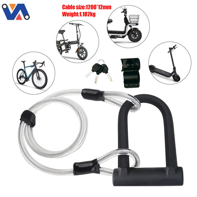 New Image Bike Parts Cycling Bicycle U Shape Lock MTB Durable Portable Road Bike Cable Motorcycle Lock Security U Lock