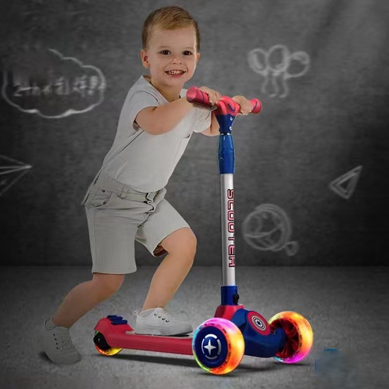 trottinette pour enfants foot scooter adjustable baby kid's kick scooter pu flashing wheel kids folding scooter