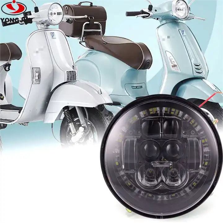 YongJin motorcycle parts & accessories Round LED headlight with Angel Eye For vespa scooter Primavera