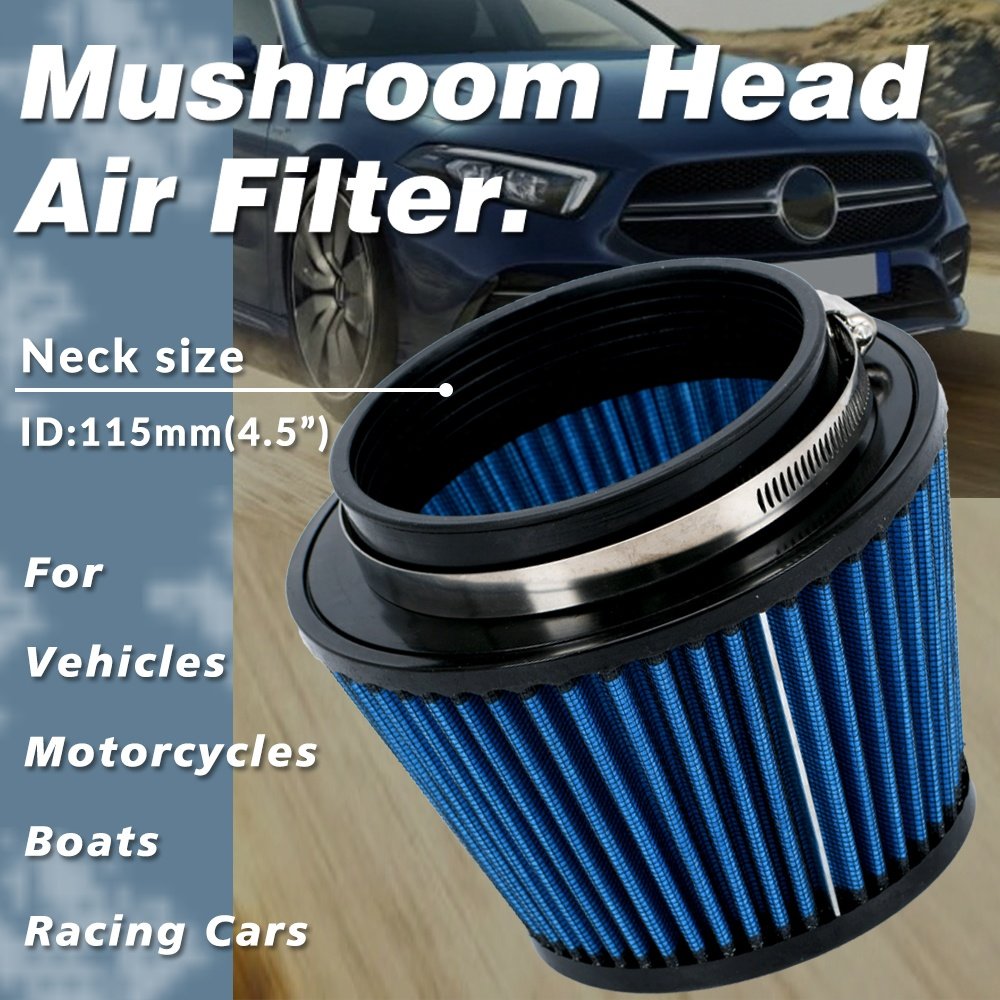 Universal High Flow Inlet Car Cold Air Intake Air Filter Cleaner Pipe Modified Scooter 4.5" / 115mm Blue PQY-AIT45B