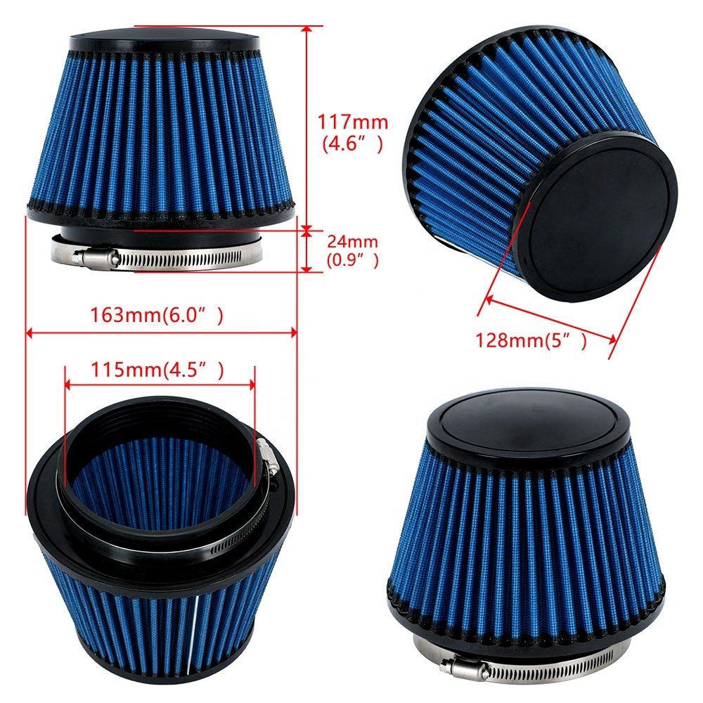 Universal High Flow Inlet Car Cold Air Intake Air Filter Cleaner Pipe Modified Scooter 4.5" / 115mm Blue PQY-AIT45B