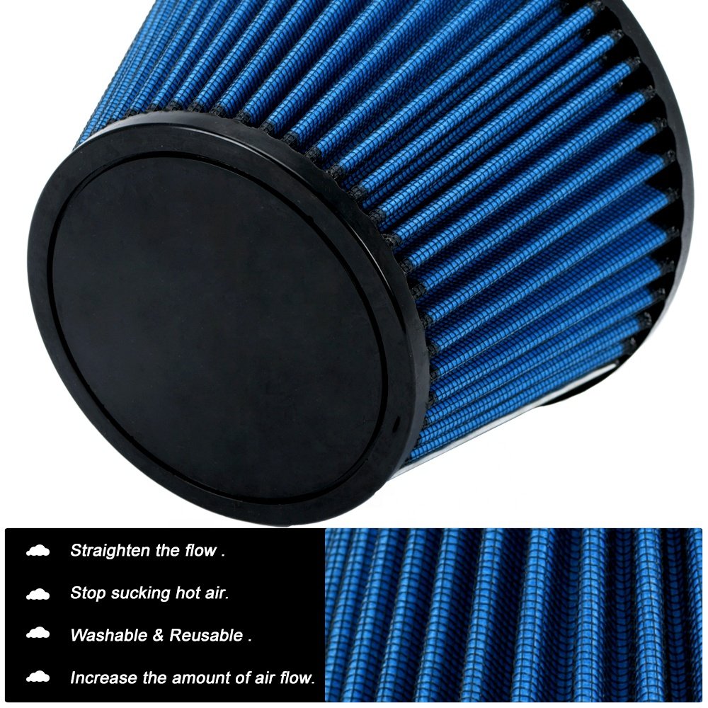 Universal High Flow Inlet Car Cold Air Intake Air Filter Cleaner Pipe Modified Scooter 4.5" / 115mm Blue PQY-AIT45B