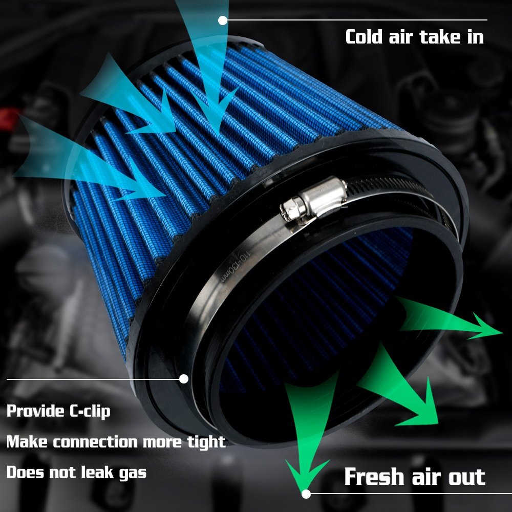 Universal High Flow Inlet Car Cold Air Intake Air Filter Cleaner Pipe Modified Scooter 4.5" / 115mm Blue PQY-AIT45B