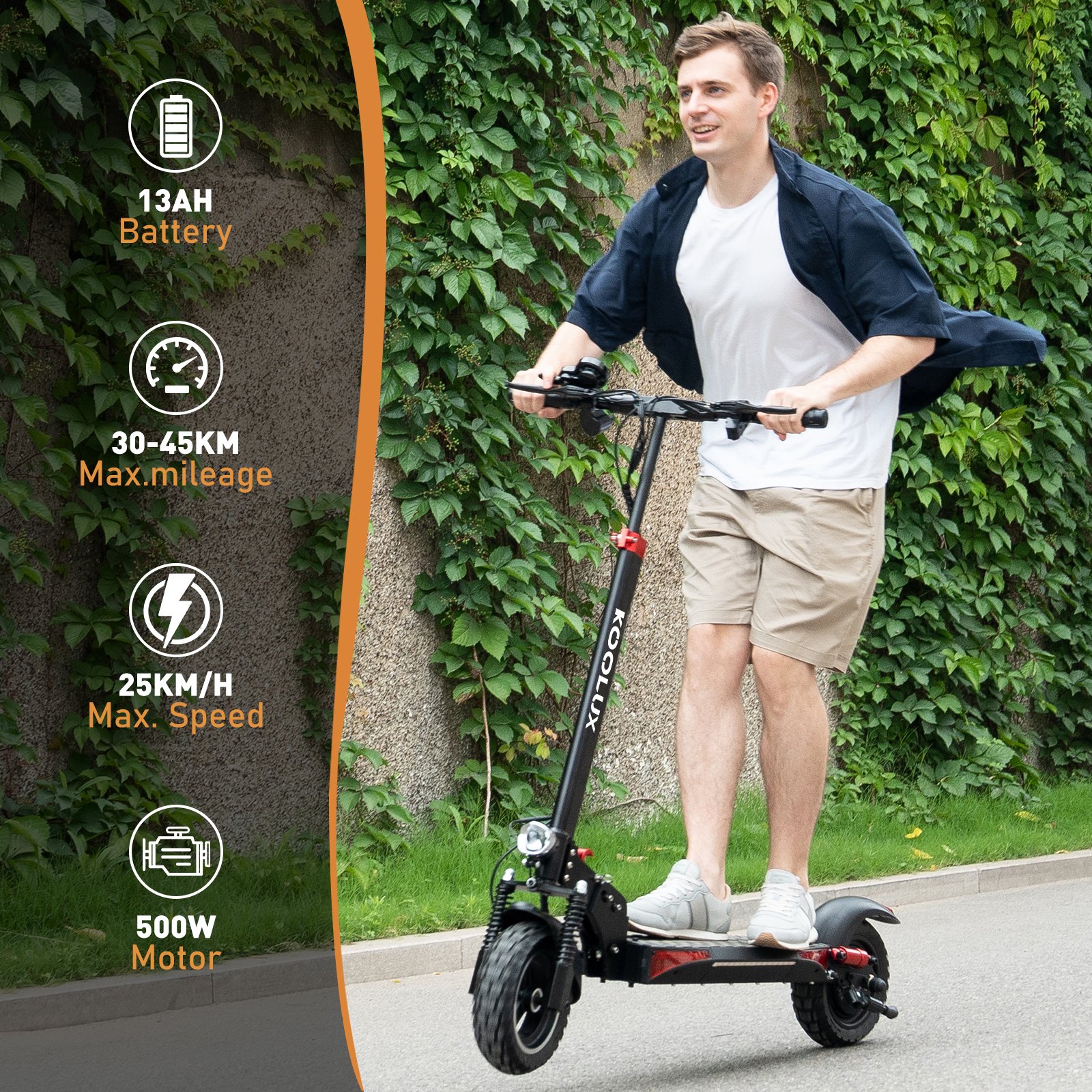 KOOLUX 48V 13Ah 500-800W for Adult Electric Scooter App Control Custom Logo Kick Off Road Solid Tire Foldable E- scooters