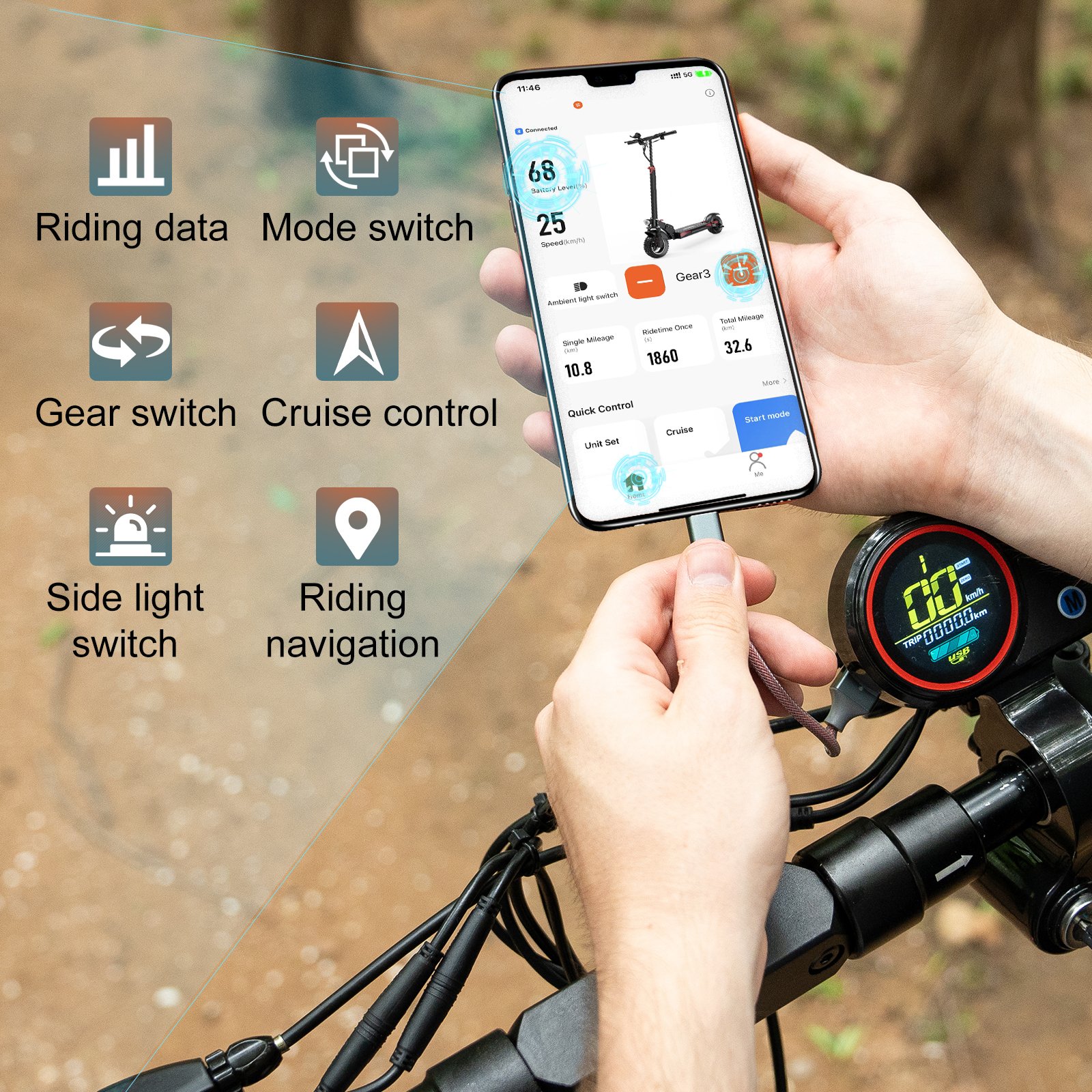 KOOLUX 48V 13Ah 500-800W for Adult Electric Scooter App Control Custom Logo Kick Off Road Solid Tire Foldable E- scooters