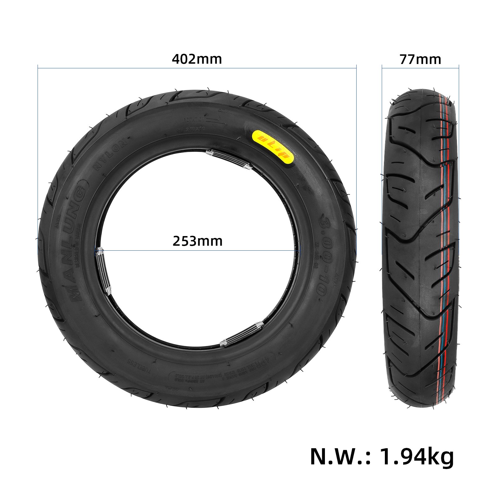 Ulip 3.00-10 Tubeless Tire with PVR50 Valve Front/Rear 14X3.2 Scooter Tyre Electric Motorcycle Tubeless Tires
