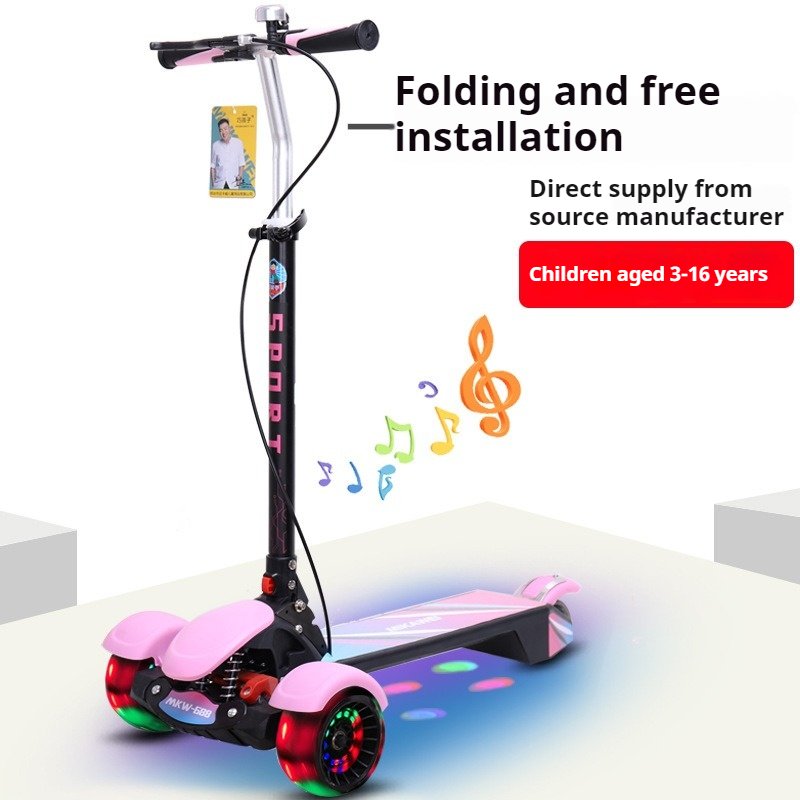 2024 Baby Kick Scooter Lighted Three-Wheel Foldable Balance Training Walker for Children Aged 6-8 Years Durable PU Wheels