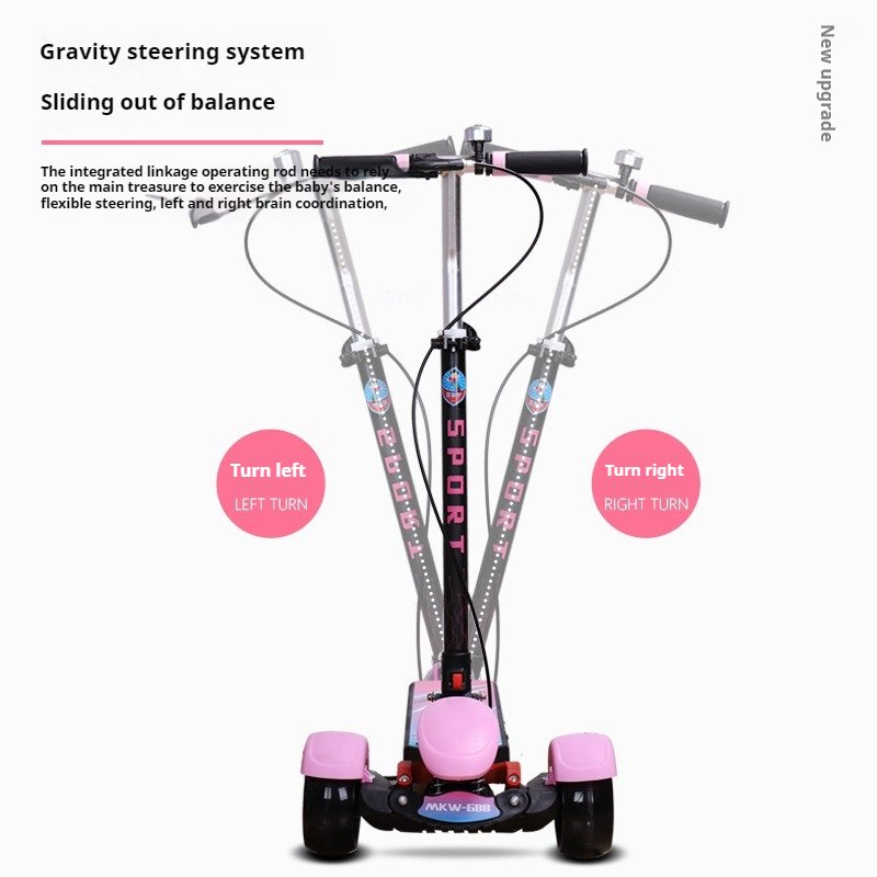 2024 Baby Kick Scooter Lighted Three-Wheel Foldable Balance Training Walker for Children Aged 6-8 Years Durable PU Wheels