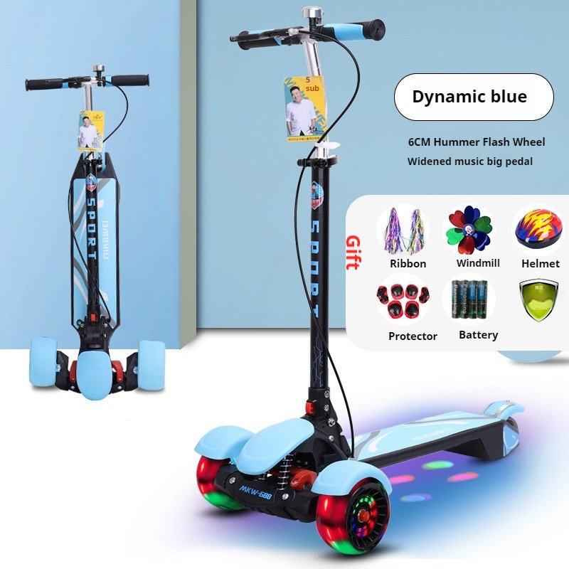 2024 Baby Kick Scooter Lighted Three-Wheel Foldable Balance Training Walker for Children Aged 6-8 Years Durable PU Wheels