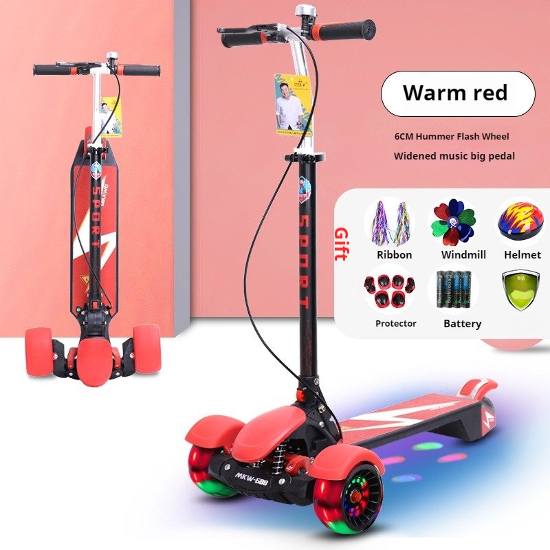 2024 Baby Kick Scooter Lighted Three-Wheel Foldable Balance Training Walker for Children Aged 6-8 Years Durable PU Wheels