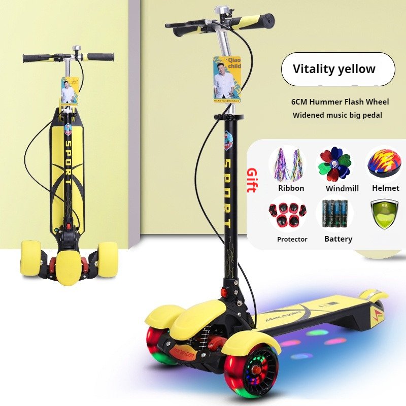 2024 Baby Kick Scooter Lighted Three-Wheel Foldable Balance Training Walker for Children Aged 6-8 Years Durable PU Wheels