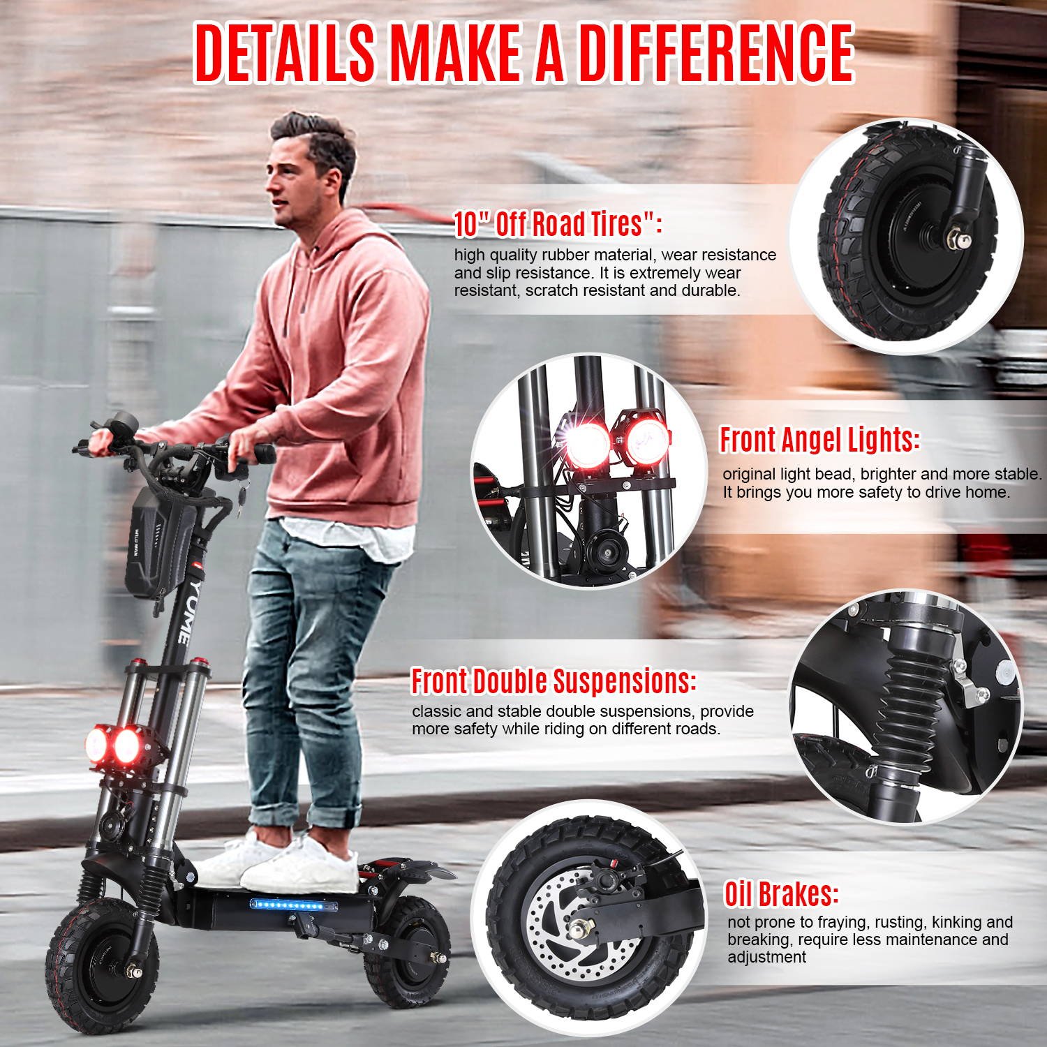 [US AU stock ]YUME ready to ship Two wheels powerful scooter electric scooter 2400w double motor adult 10 inch wide wheel