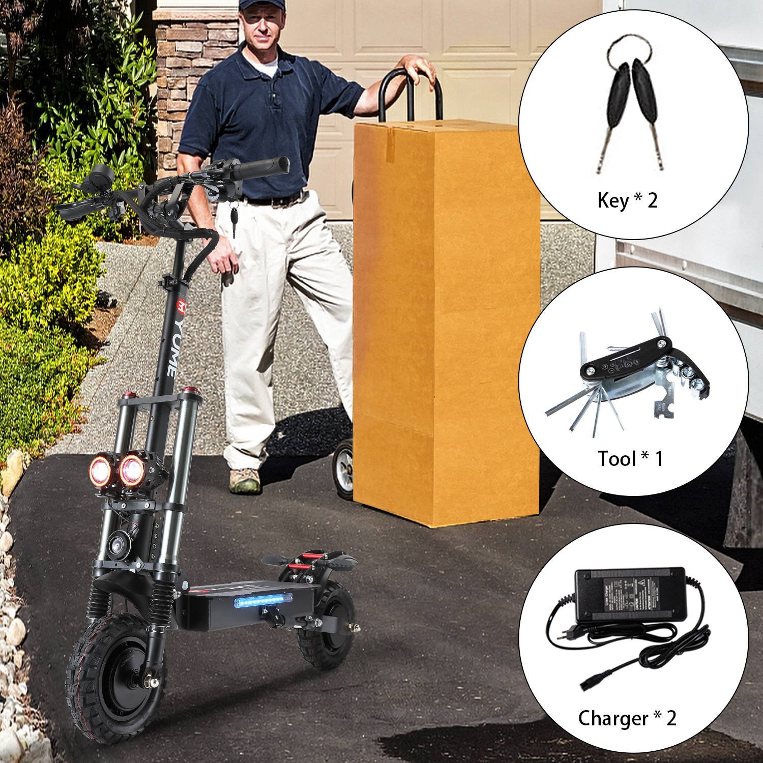 [US AU stock ]YUME ready to ship Two wheels powerful scooter electric scooter 2400w double motor adult 10 inch wide wheel