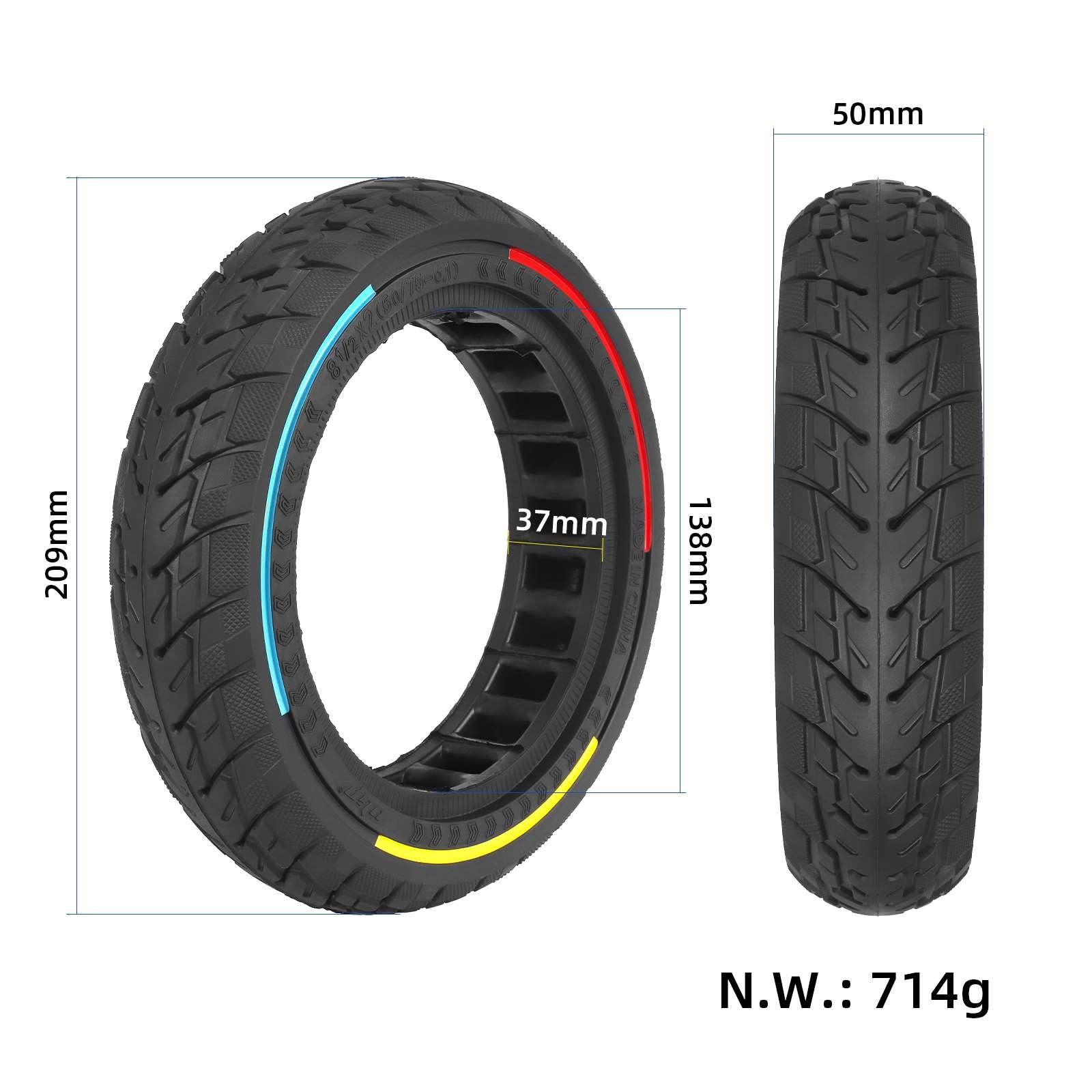 8 1/2*2 (50/75-6.1) Off-Road Solid Tire 8.5 Inch Solid Tyre With Three Colours Circle For Xiaomi M365 1S Pro Scooter Tires Parts