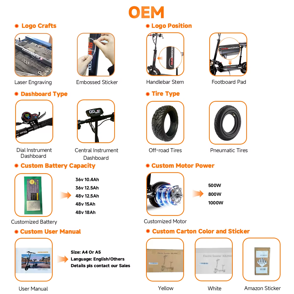 SUNNIGOO Off Road Electric Scooter For Adults Powerful 800W 48V E-scooters With Seat Hot Sale Factory Customization Model