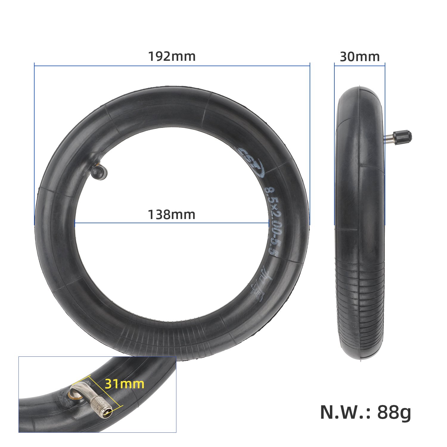 8.5 Inch Thickened Inner Tube CST 8.5x2.00-5.5 Inner Tire With Bent Valve 90 Degree For Electric Scooter Parts Accessories