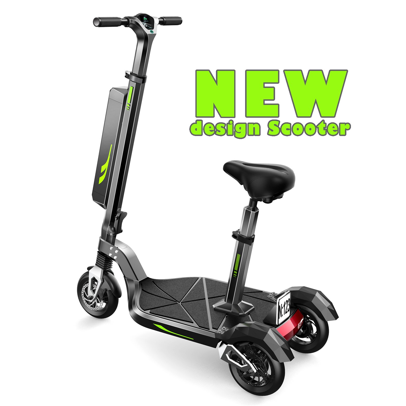 3 Wheels Scooter Electric With Trailers 500W 48V 10Ah Patented New Electric Scooter For Adults & Child IPX5 E Scooter With Seat