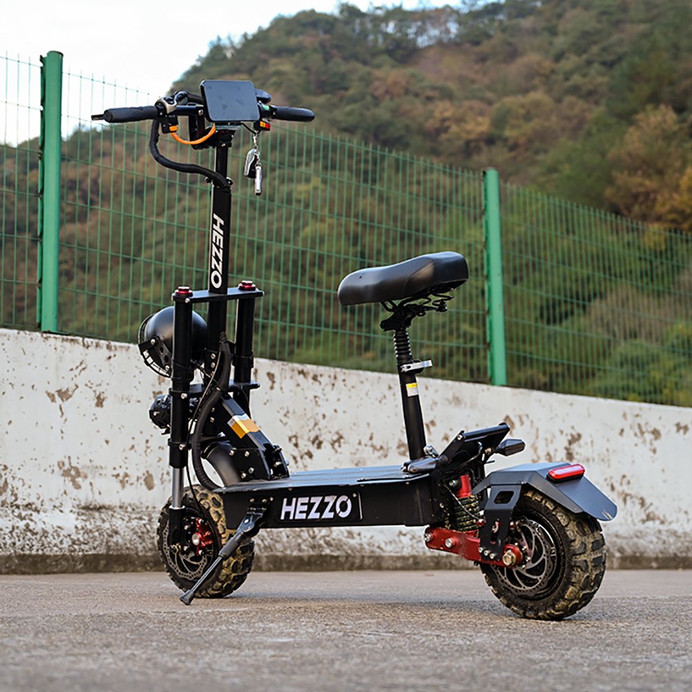 HEZZO F7 Escooter 60V 5600W Dual Motors EU US Stock Foldable Electric Scooter 45AH 100km 11inch Off Road Fat Tire With Seat