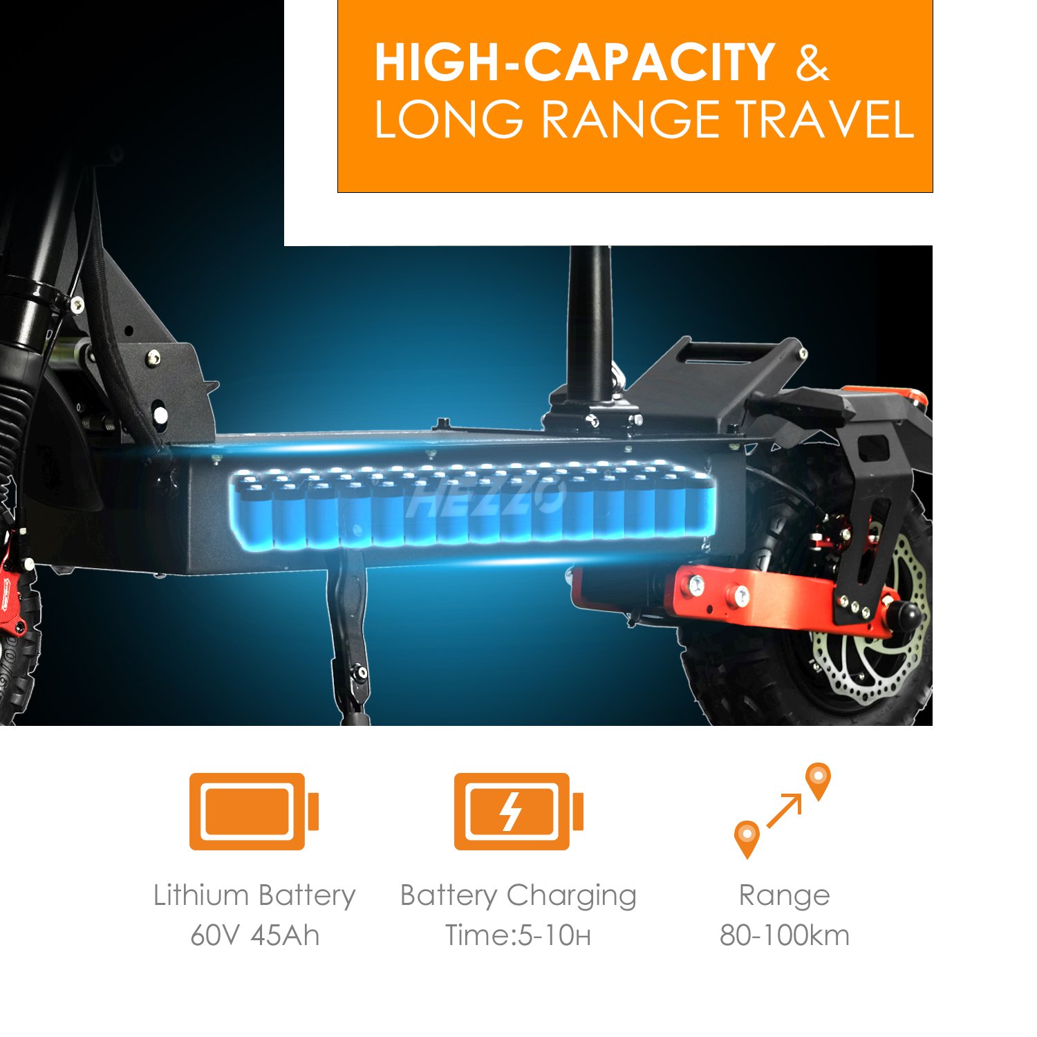HEZZO Eu Warehouse Manufacturers electric scooter Fast Off Road 11" 60V 5600W Dual Motors Fast Electric Scooter 45Ah With Seat