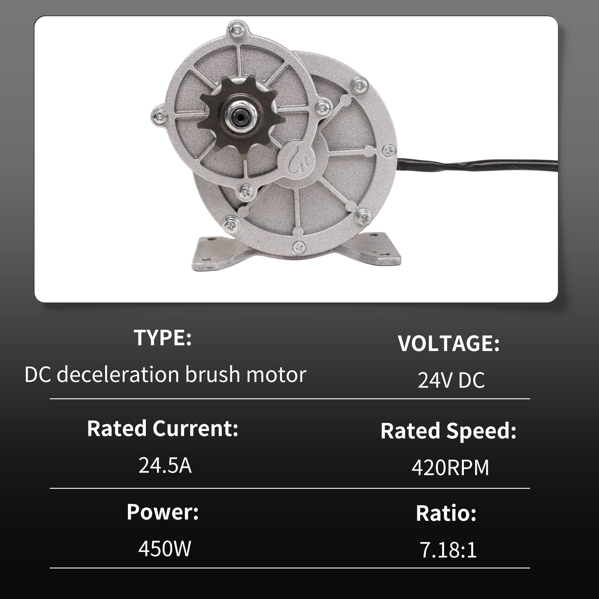 MY1018 24V 36V 450W Electric Bicycle Motor Permanent Magnet Brushed DC Motor for Cars & Wheelchairs