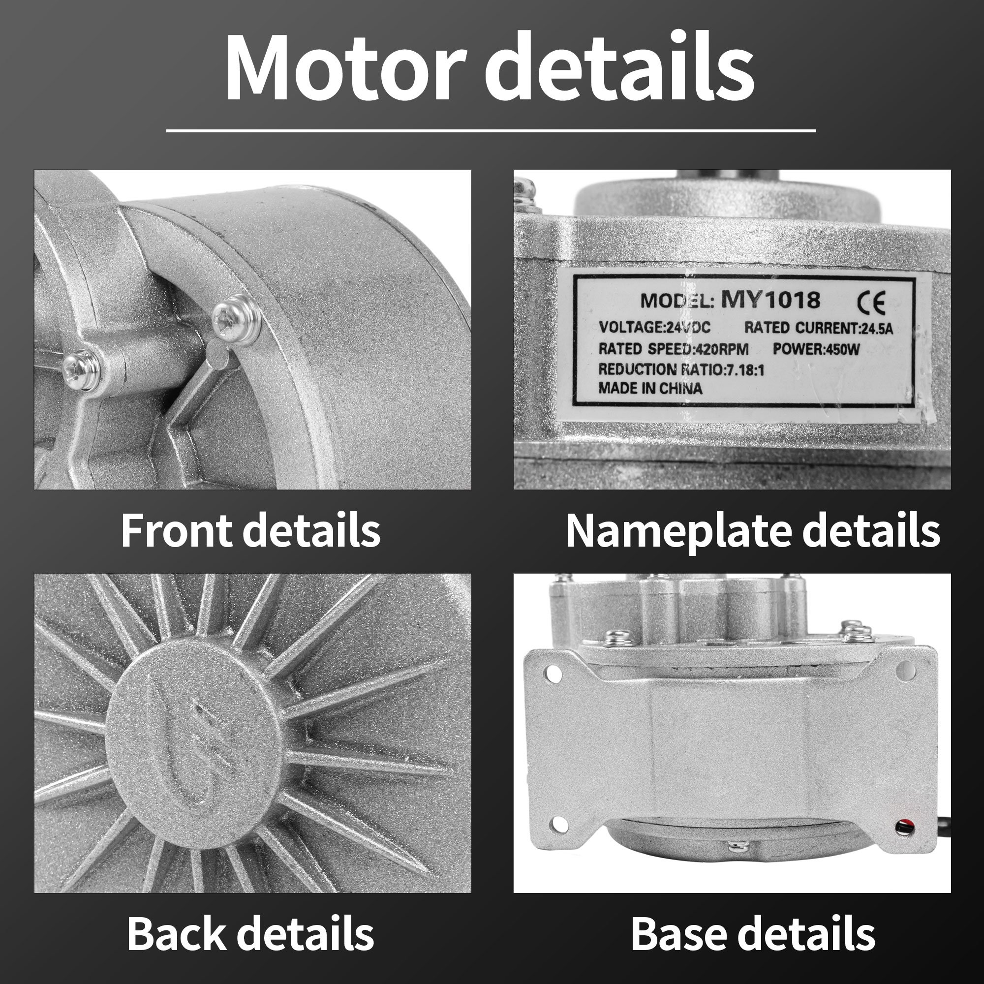 MY1018 24V 36V 450W Electric Bicycle Motor Permanent Magnet Brushed DC Motor for Cars & Wheelchairs
