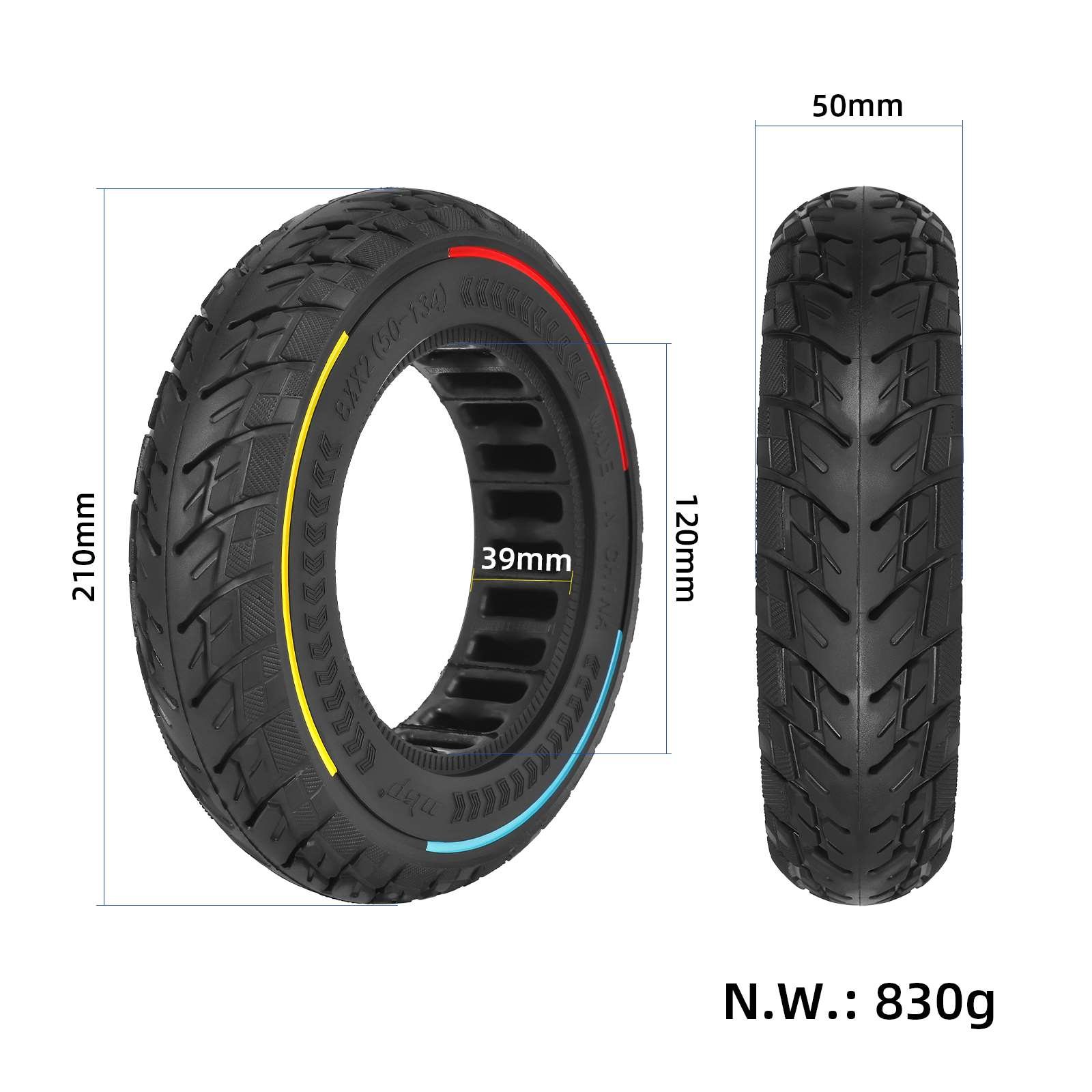8.5*2 (50-134) Off-Road Solid Tire 8.5 Inch Solid Tyre With Three Colours Circle For VSETT 8 9 9+ ZERO 8 9 Scooter Tires Parts
