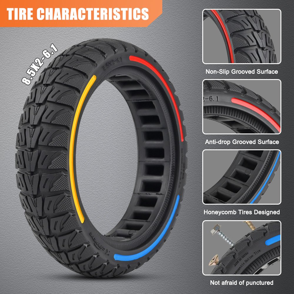 Wholesale Honeycomb Solid Tyre Shock Absorption Red and Black Rubber Scooter Tires 8.5 inch Tubeless
