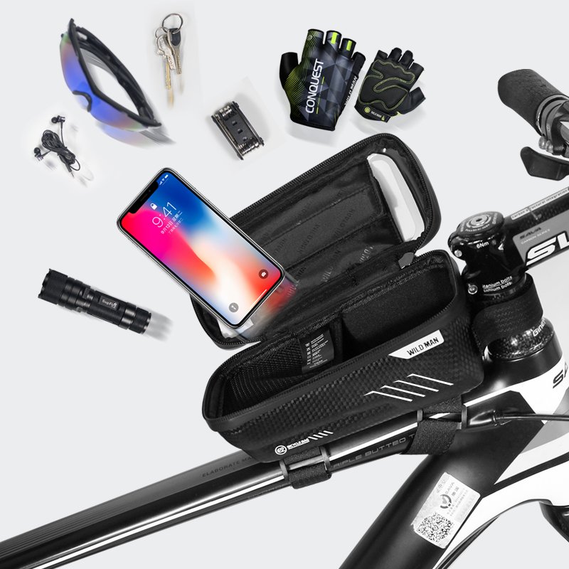 WILD MAN Rainproof Bicycle Bag Frame Front Top Tube Cycling Bag Reflective 6.5in Phone Case Touchscreen Bag MTB Bike Accessories