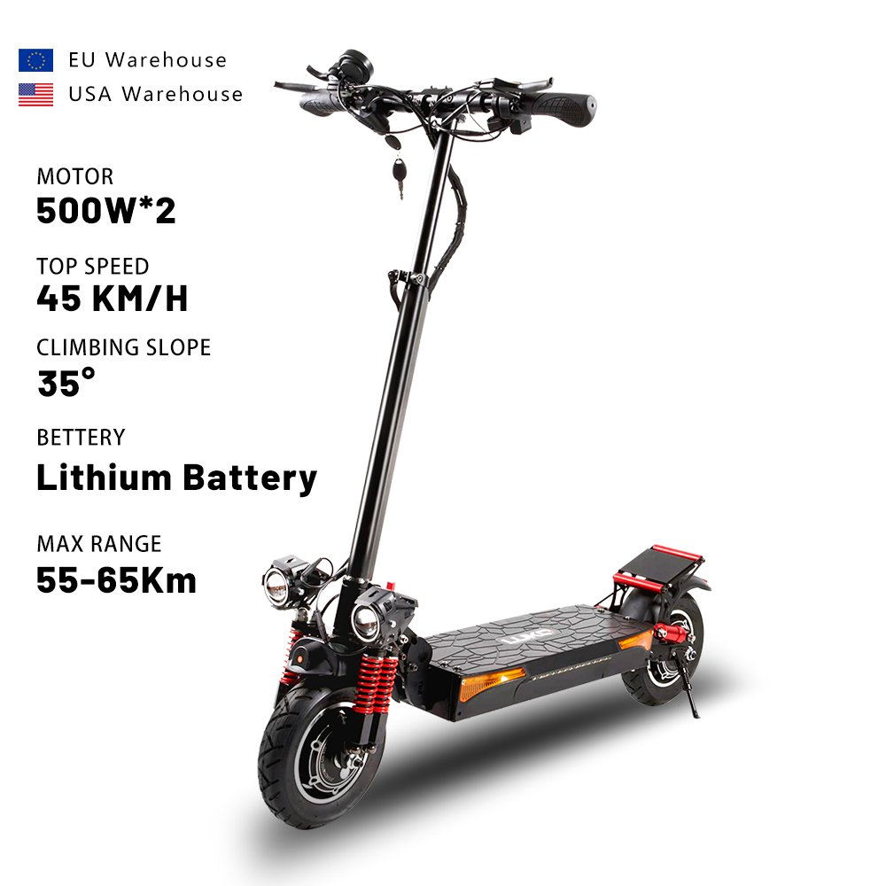 Dual Motor Foldable 10inch E Scooters Eu Stock 55-65km 1000w Powerful Electrical Scooters 45km/H Off Road Electric Scooter