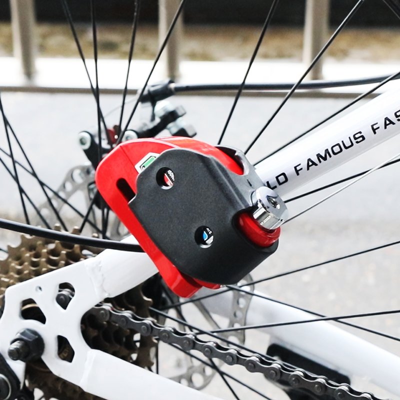 New Image Alarm Lock Storage Holder Safety Bicycle Anti-theft Brake Battery Key Wrench Cycling Accessories Scooter Disc Lock