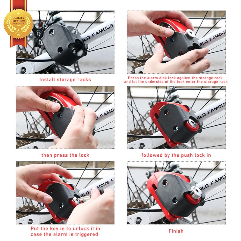 New Image Alarm Lock Storage Holder Safety Bicycle Anti-theft Brake Battery Key Wrench Cycling Accessories Scooter Disc Lock