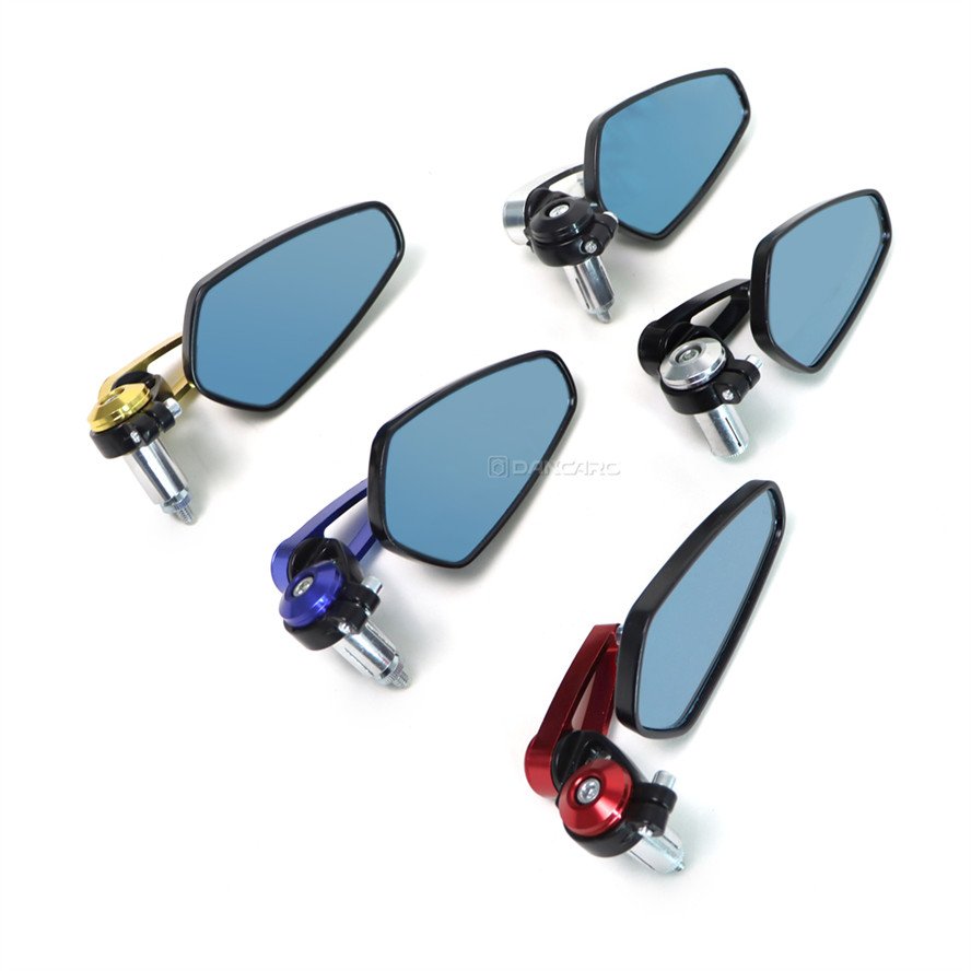 DANCARO Motorcycle Review Side Mirror Grip Bar End Mirrors Blue/White Glass Reflector Aluminum CNC Universal Scooter Accessories