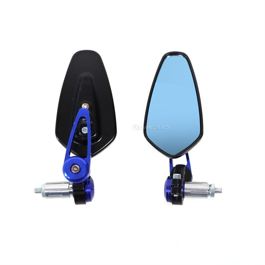 DANCARO Motorcycle Review Side Mirror Grip Bar End Mirrors Blue/White Glass Reflector Aluminum CNC Universal Scooter Accessories