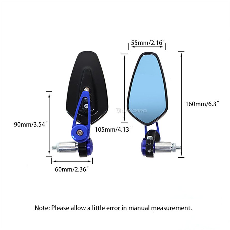 DANCARO Motorcycle Review Side Mirror Grip Bar End Mirrors Blue/White Glass Reflector Aluminum CNC Universal Scooter Accessories