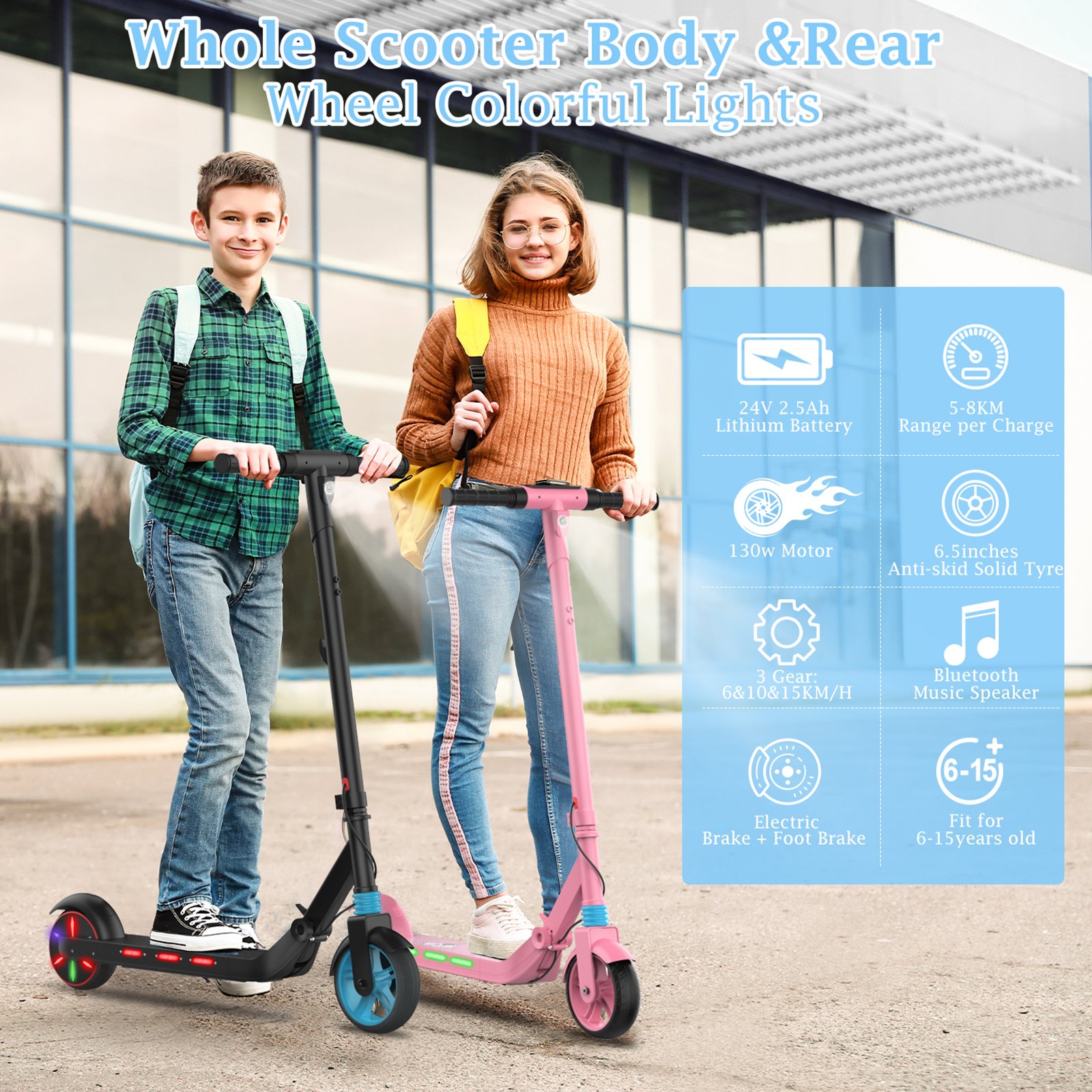 2023 Usa Stock Eu Warehouse High Quality Cheap Music Aovopro Kes1 Kids Electric Scooter Children Christmas Gift Kids' Scooters