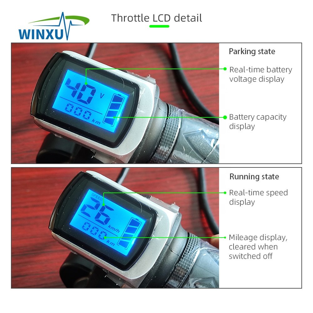 LCD Speed display Throttle E-bike accelerator Handlebar Battery voltage Mileage display for Electric Bicycle Scooter Motorbike