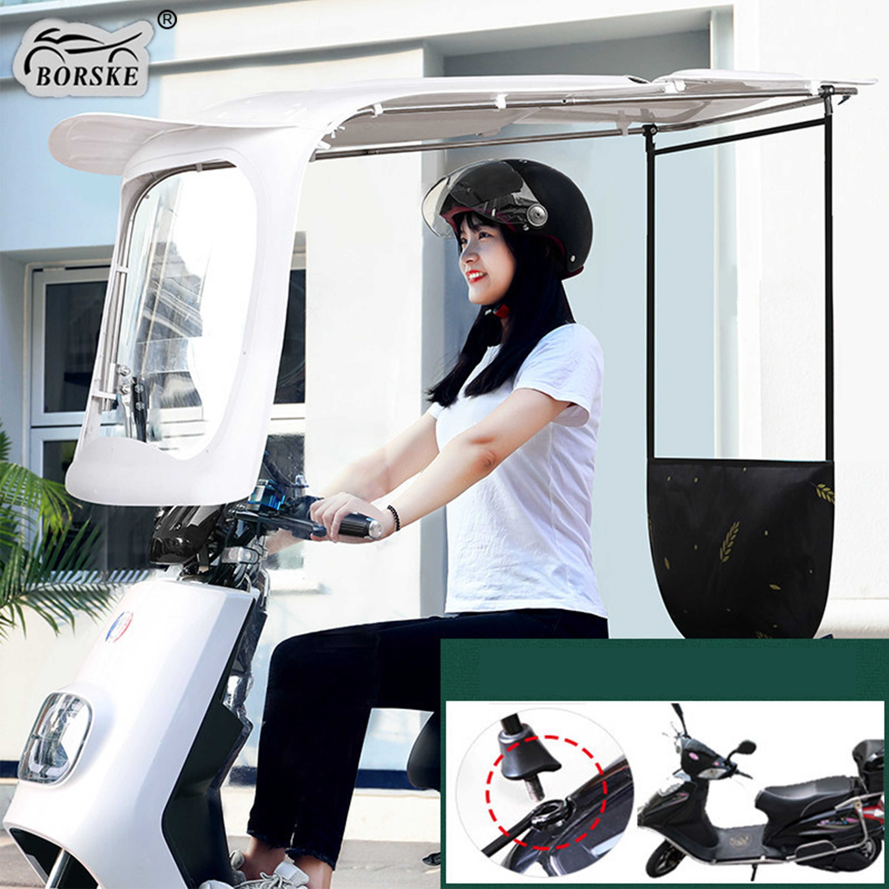 Custom Full Covered Electric Bike Awnings Outdoor Windproof Sunshade Rain Shelter Motorcycles Umbrella Strong Scooters Umbrella