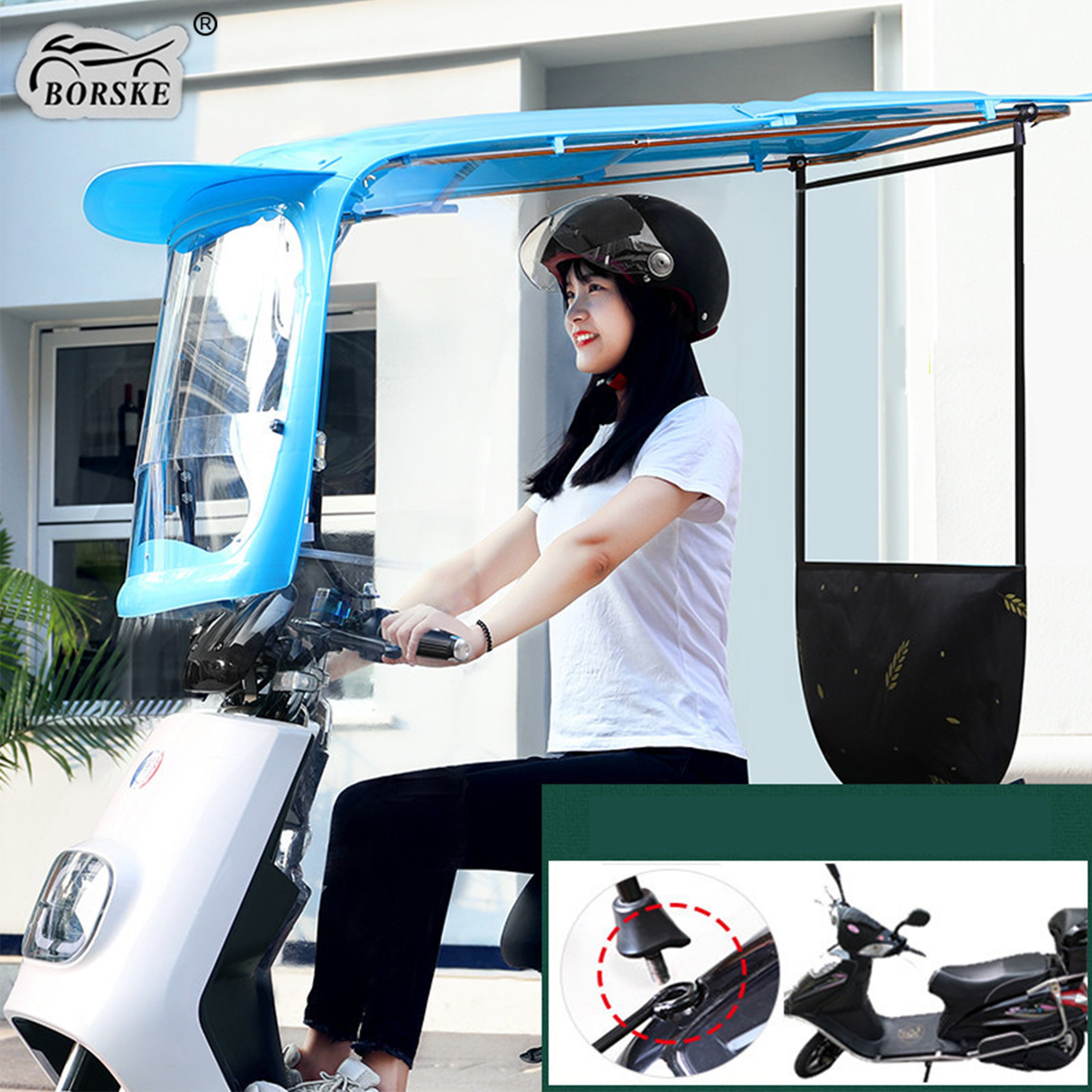 Custom Full Covered Electric Bike Awnings Outdoor Windproof Sunshade Rain Shelter Motorcycles Umbrella Strong Scooters Umbrella