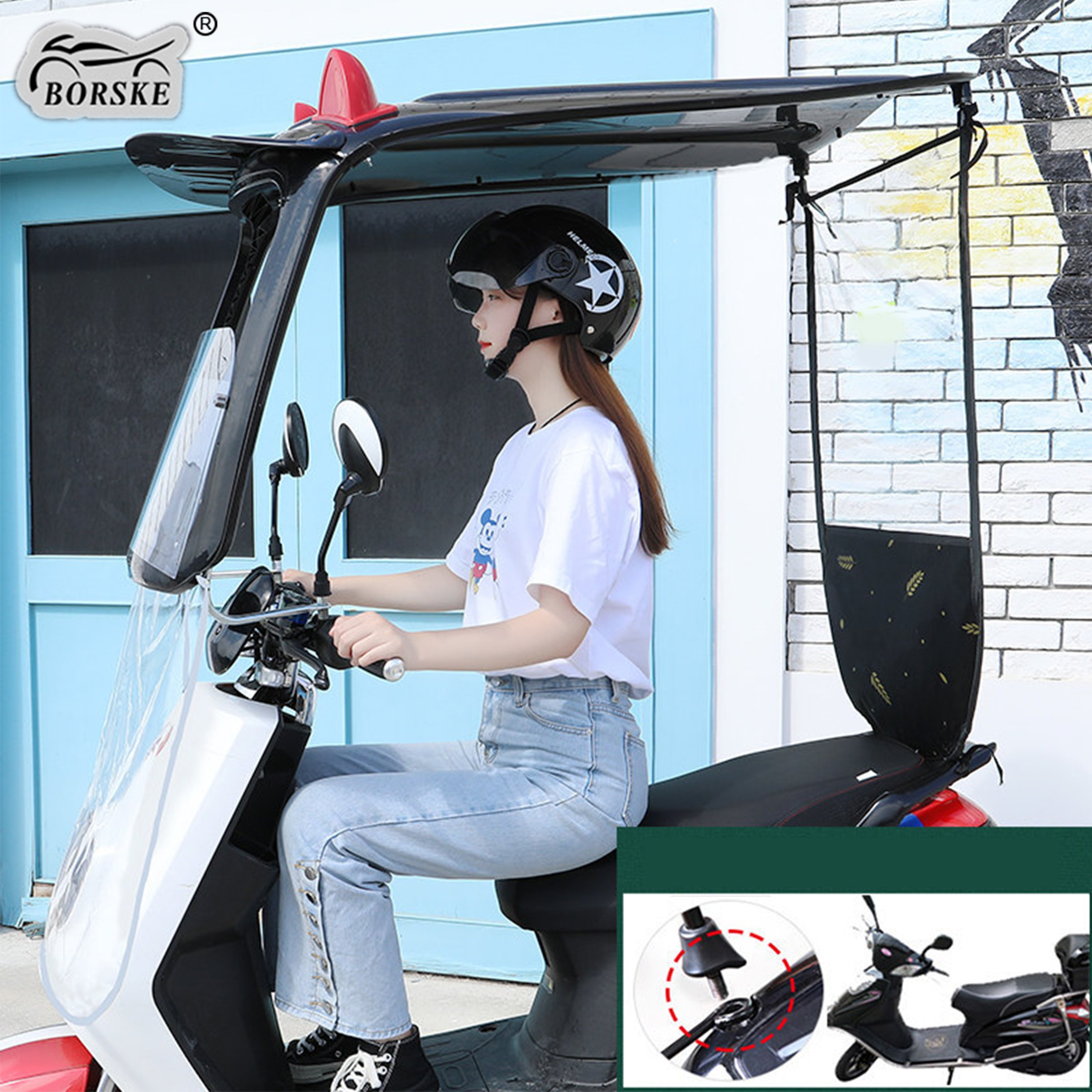 Custom Full Covered Electric Bike Awnings Outdoor Windproof Sunshade Rain Shelter Motorcycles Umbrella Strong Scooters Umbrella