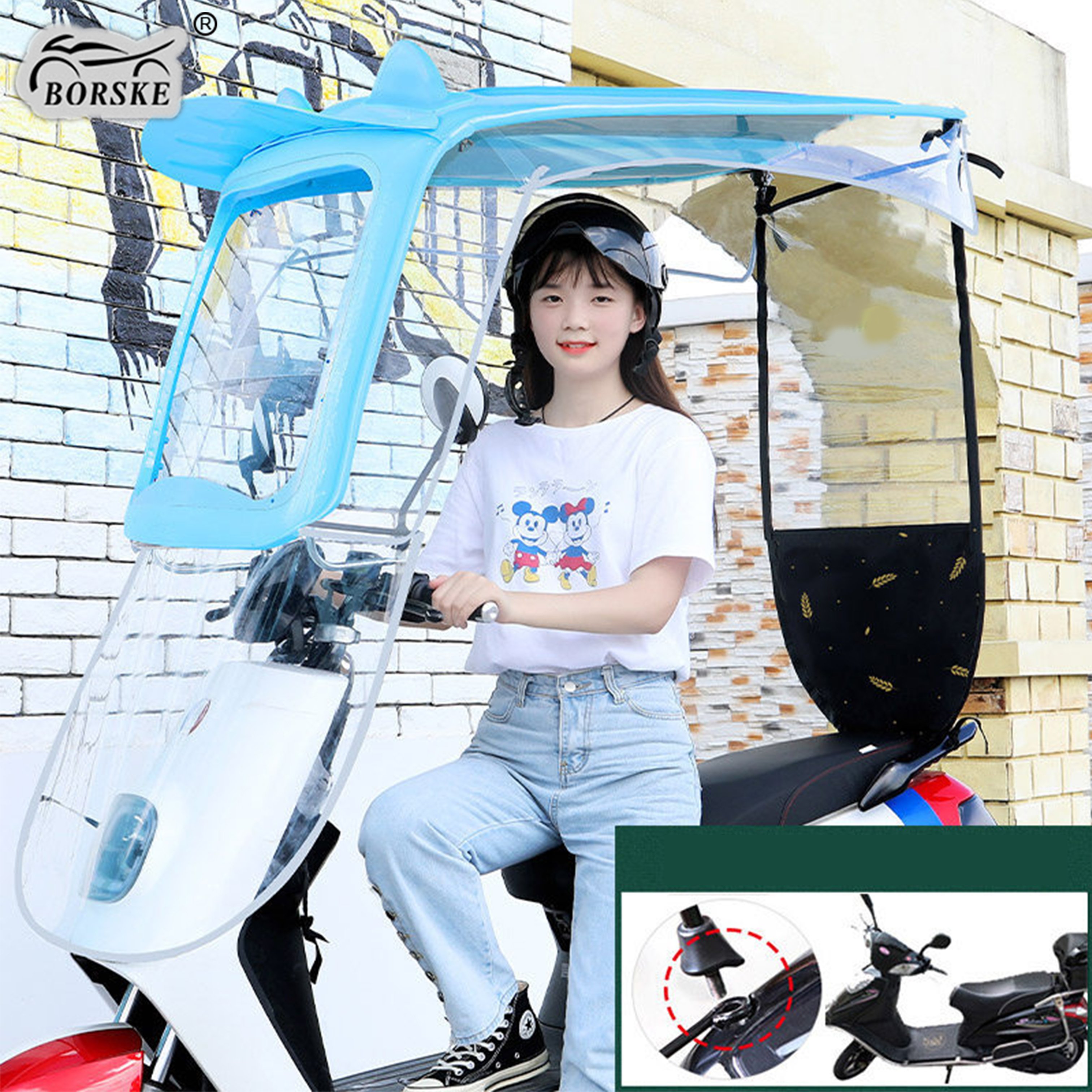 Custom Full Covered Electric Bike Awnings Outdoor Windproof Sunshade Rain Shelter Motorcycles Umbrella Strong Scooters Umbrella