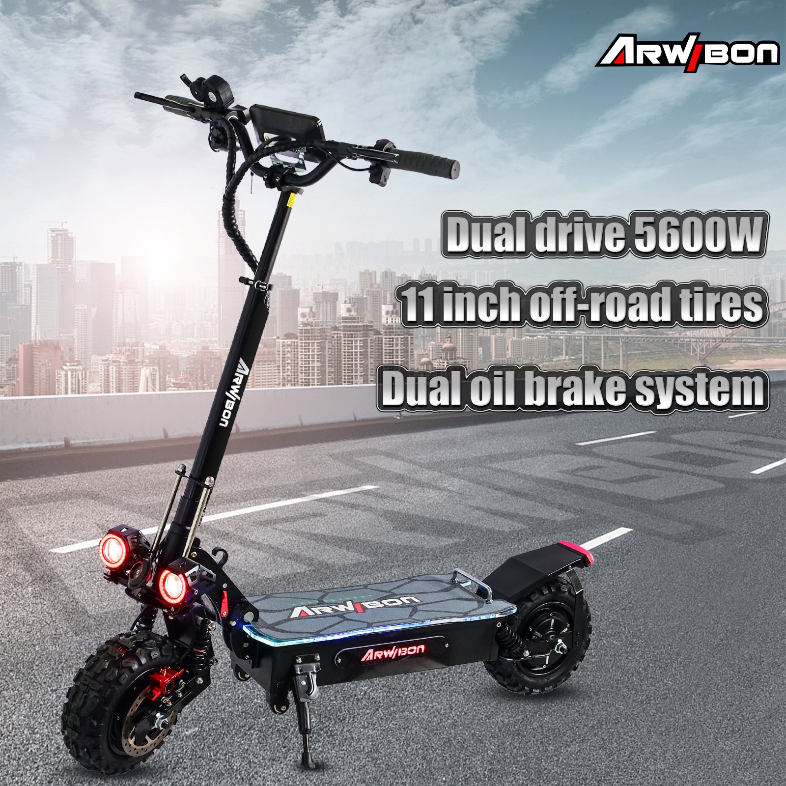 UK Fast Shipping Arwibon Q06Pro Scooter Dual Motor New Speed 5600W Escooter 60V 27Ah off Road Electric Scooter