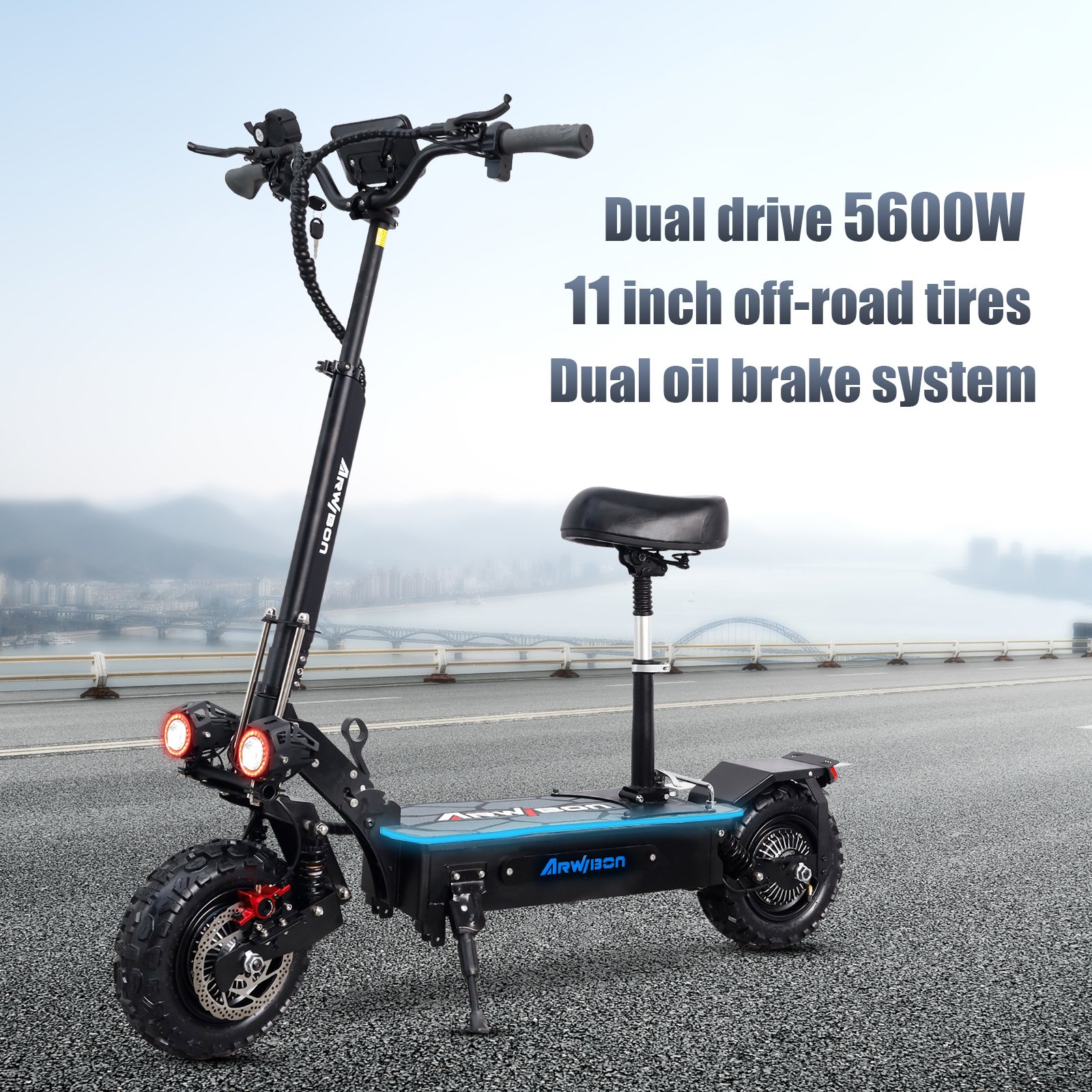USA Warehouse Arwibon Q06Pro 5600W 60V Adults Fast Electric Scooter 11inch Offroad Seat E Scooter