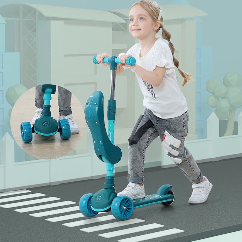 2 in 1 foldable kick scooters foot scooters 3 wheel scooter kids with light and music for 2-12 years old children