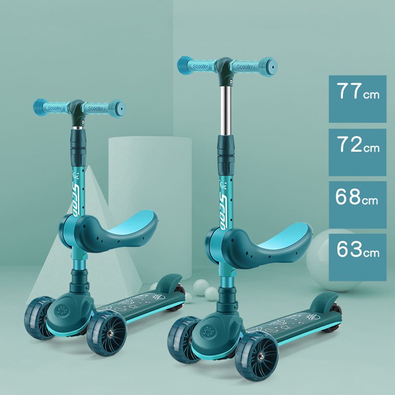 2 in 1 foldable kick scooters foot scooters 3 wheel scooter kids with light and music for 2-12 years old children