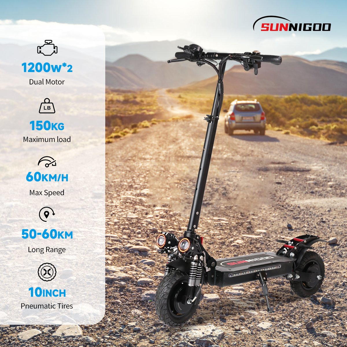 1200W Dual Brushless Motor Off Road 25km/h 60km/h Cheap And Fast 11 Inch E Bike Electric Scooters with 120kgs